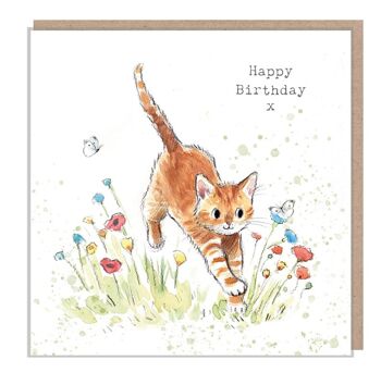 Carte d'anniversaire chat - Carte de voeux de qualité - Illustration charmante - Gamme 'Pawsitively Purrect' - Chat avec fleurs - Fabriqué au Royaume-Uni-EPP07 1