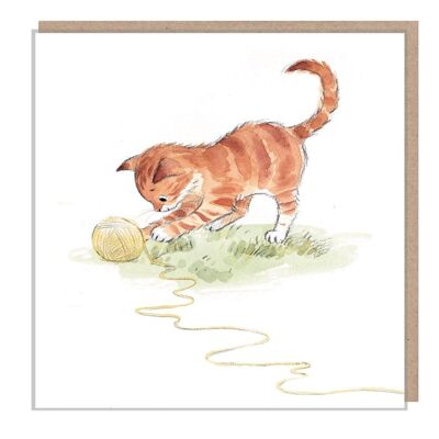 Tarjeta de gato - Tarjeta de felicitación en blanco de calidad - Ilustración encantadora - Gama 'Pawsitively Purrect' - Gato con lana - Hecho en el Reino Unido - EPP010