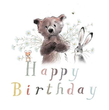 Joyeux anniversaire, carte de vœux de qualité, « l'ours, le lièvre et la souris », illustrations qui réchauffent le cœur, fabriqué au Royaume-Uni, pas de plastique, BHME05 4