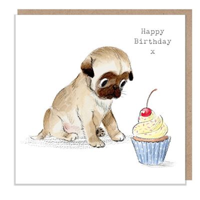 Carte d'anniversaire pour chien - Carte de voeux de qualité - Illustration charmante - Gamme 'Absolutely barking' - Chiot carlin - Fabriqué au Royaume-Uni - ABE08