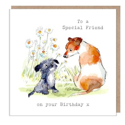 Cumpleaños de amigo especial - Tarjeta de felicitación de calidad - Ilustración encantadora - Gama 'Absolutamente ladrando' - Terriers - Hecho en el Reino Unido - ABE09