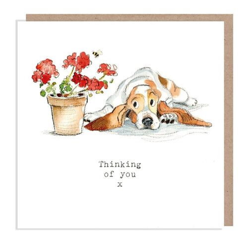 Dog Thinking of you Card - Quality Greeting Card - Charming illustration - 'Absolutely barking' range - Basset hound - Made in UK - ABE02
