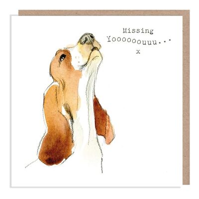 Hund „Missing you“-Karte – hochwertige Grußkarte – bezaubernde Illustration – „Absolutely belling“-Reihe – heulender Hund – hergestellt in Großbritannien – ABE05