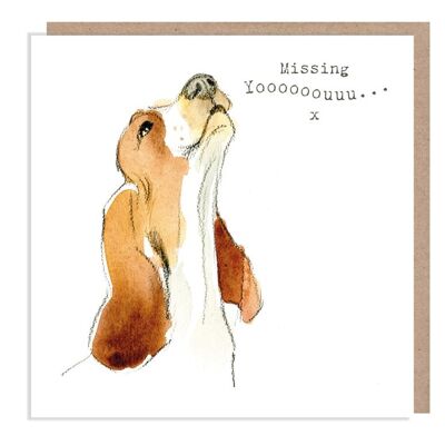 Tarjeta de perro 'Extrañándote' - Tarjeta de felicitación de calidad - Ilustración encantadora - Gama 'Absolutamente ladrando' - Perro aullando - Hecho en el Reino Unido - ABE05