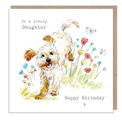 Compleanno della figlia - Biglietto di auguri di qualità - Illustrazione affascinante - Gamma "Absolutely barking" - Cockapoo/Labradoodle - Prodotto nel Regno Unito - ABE017