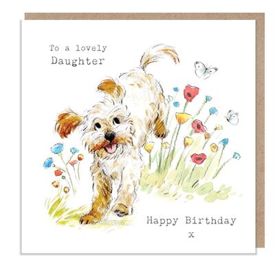 Daughter Birthday - Quality Greeting Card - Charming illustration - 'Absolutely barking' range - Cockapoo/Labradoodle - Made in UK - ABE017