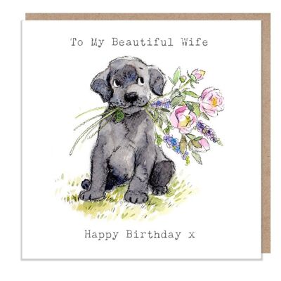 Wife Birthday Card - Quality Greeting Card - Charming illustration - 'Absolutely barking' range - Black Labrador - Made in UK - ABE043