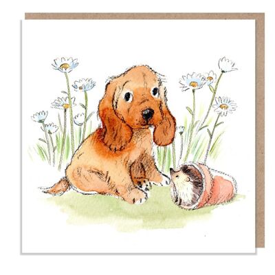 Tarjeta en blanco - Tarjeta de felicitación de calidad - Ilustración de perro encantador - Gama 'Absolutamente ladrando' - Cocker Spaniel - Hecho en el Reino Unido - ABE032