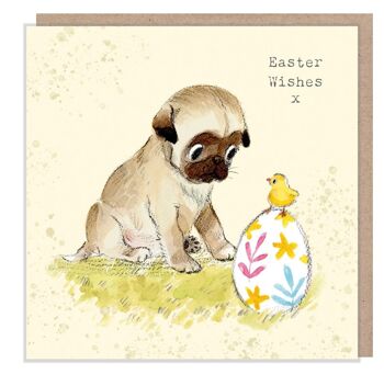 Carte de Pâques - Carte de voeux de qualité - Illustration de chien charmant - Gamme « Absolument aboyer » - Conception de carlin - Fabriqué au Royaume-Uni - ABEASTER03 1