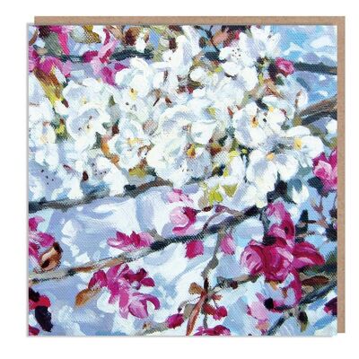 Frühlingsblüten – Grußkarte, 'The Flower Gallery'-Reihe, Papierschuppen-Design, Kunstkarte, Originalgemälde von Dan O'Brien, innen blanko