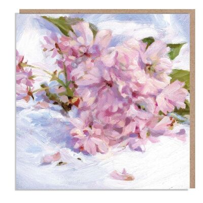 Cherry Blossom – Grußkarte, 'The Flower Gallery'-Reihe, Papierschuppen-Design, Kunstkarte, Originalgemälde von Dan O'Brien, innen blanko
