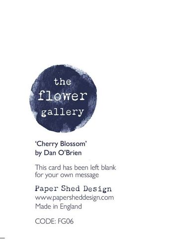 Fleur de cerisier - Carte de voeux, gamme « The Flower Gallery », Paper Shed Design, Art Card, Original Painting by Dan O'Brien, Blank inside 6