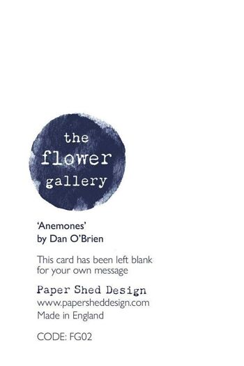 Anémones - Carte de voeux, gamme « The Flower Gallery », Paper Shed Design, Art Card, Original Painting by Dan O'Brien, Blank inside 7