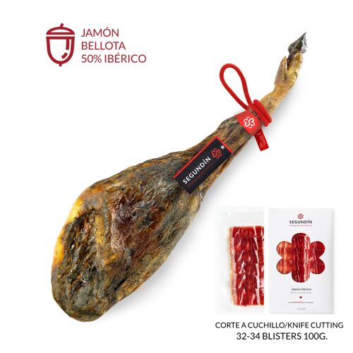Jamón Ibérico de Bellota 50%  raza ibérica | 8-8,5 Kg | Loncheado a cuchillo