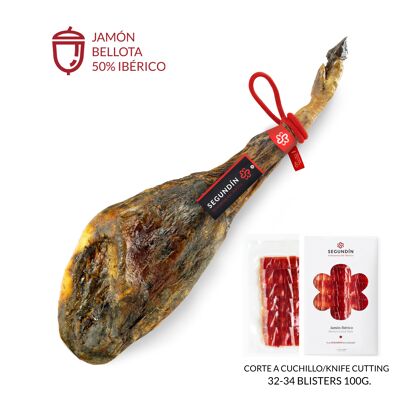 Jamón Ibérico de Bellota 50%  raza ibérica | 8-8,5 Kg | Loncheado a cuchillo