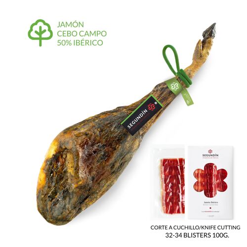 Jamón ibérico cebo de campo 50% raza ibérica | 8-8,5 kg | loncheado a cuchillo