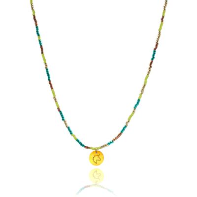 Collier à breloques « Licorne » bleu citron métallisé