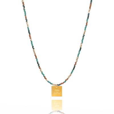 It's all wrong! Όλα λάθος!' Gold, Teal amd Lt Blue Miyuki Necklace