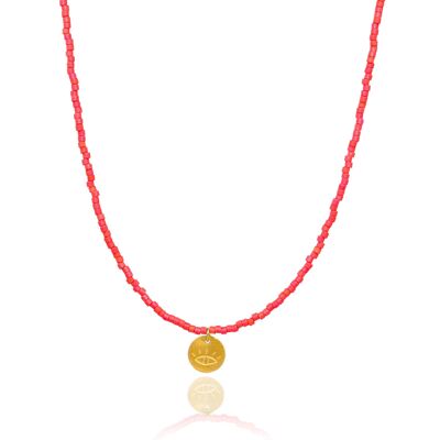Collier 'Lycky Eye' Rouge Corail