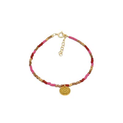 Rotes und rosafarbenes Miyuki-Armband „kleines Herz“ – Lila