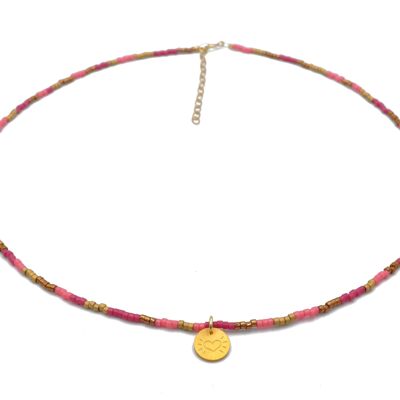 Collier Miyuki 'Petit Coeur' - Multi Rose Foncé