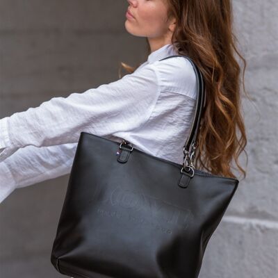 Black Ruben love soft leather shopping bag with zip closure