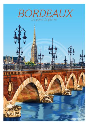 Affiche de bordeaux - le pont de pierre - 50x70 cm 1