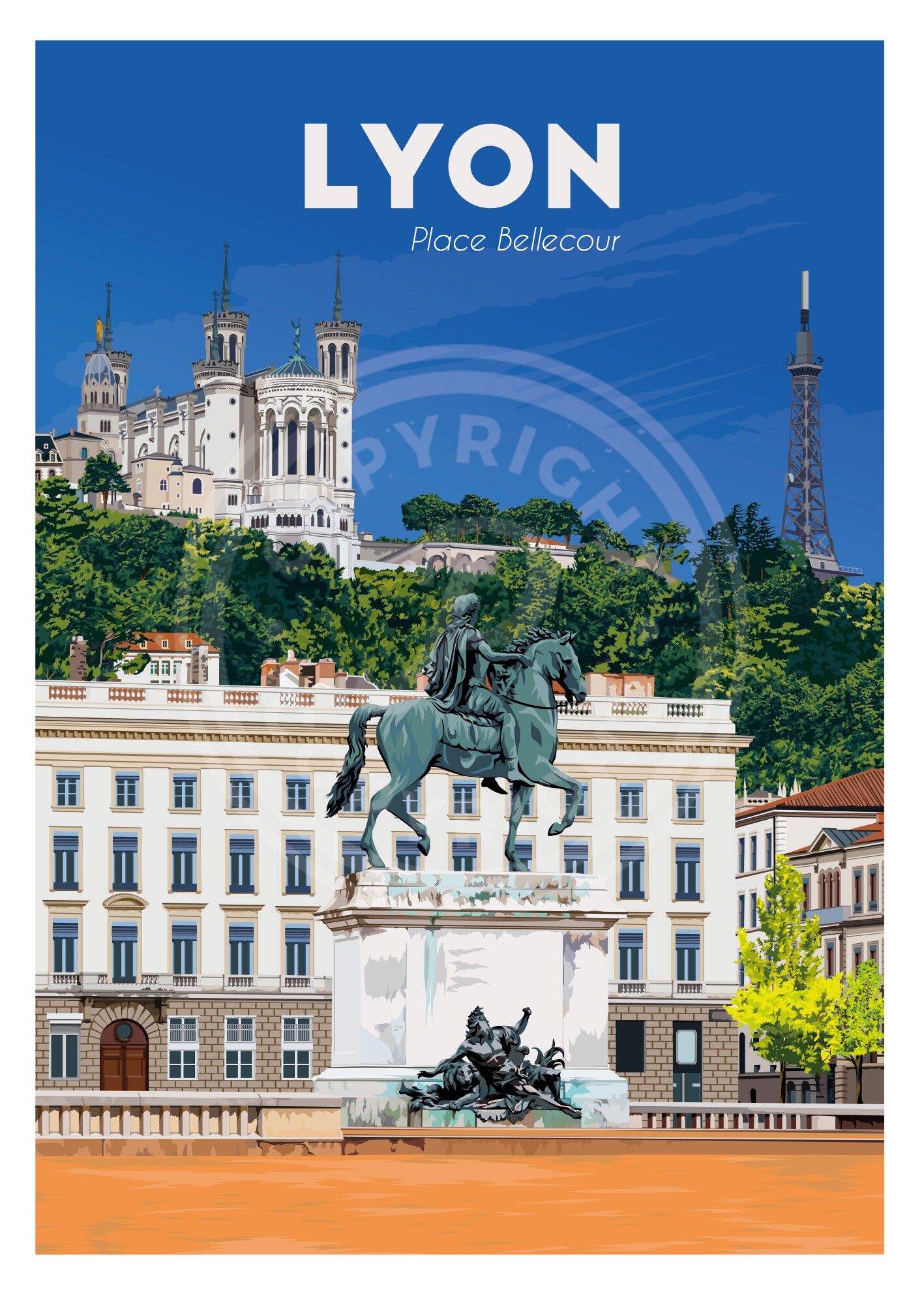 LYON POSTER - PLACE BELLECOUR - 50X70 CM