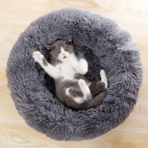 Dark grey medium 60cm donut dog bed  shag fluffy and warm  cat bed