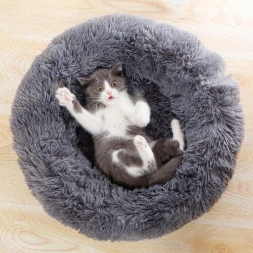 Dark grey large  70 cm donut dog bed  shag fluffy and warm  cat bed