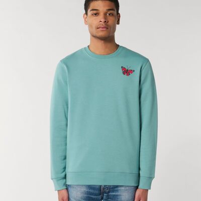 peacock butterfly adults organic cotton sweatshirt - Teal monstera