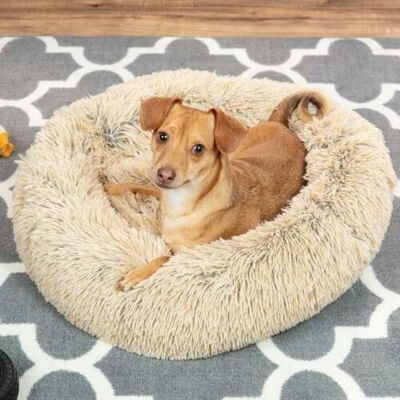 LIGHT COFFEE LARGE 70CM DONUT HUNDEBETT SHAG FLAUSCHIGES UND WARMES KATZENBETT