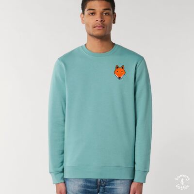 fox adults organic cotton sweatshirt - Teal monstera