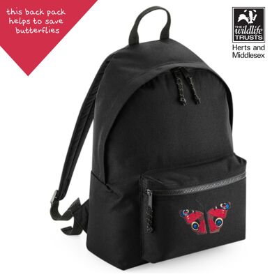peacock butterfly recycled plastic bottles back pack - Black