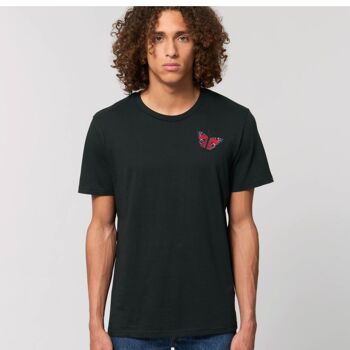 t-shirt adulte unisexe papillon paon en coton bio - Noir 1