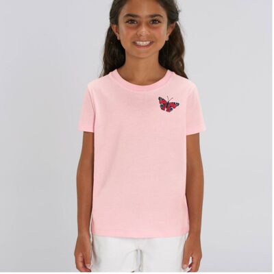 peacock butterfly childrens unisex organic cotton t shirt - Pale pink