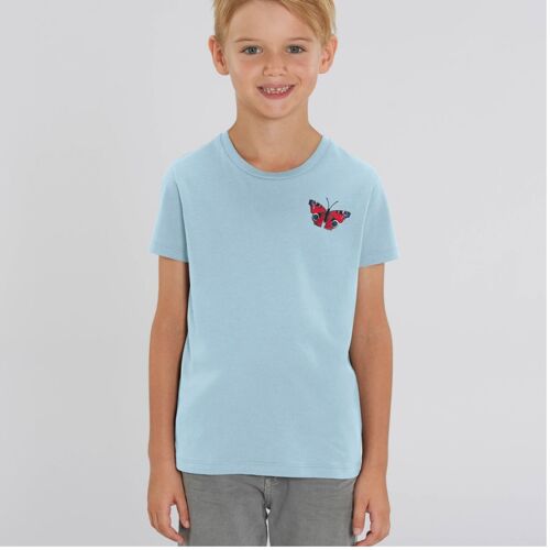 peacock butterfly childrens unisex organic cotton t shirt - Pale blue