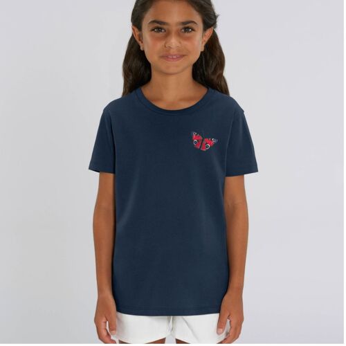 peacock butterfly childrens unisex organic cotton t shirt - Navy