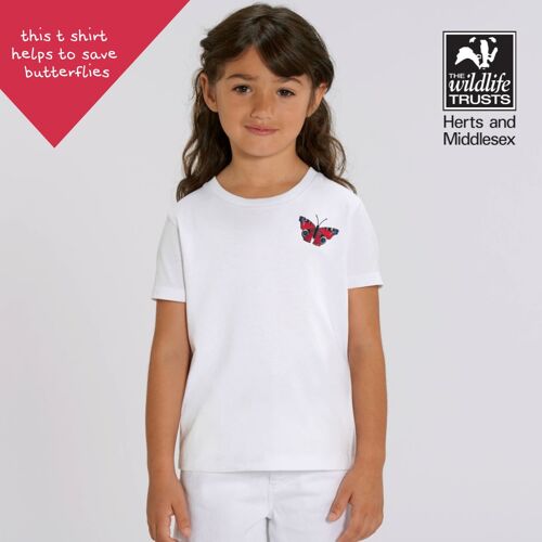 peacock butterfly childrens unisex organic cotton t shirt - White