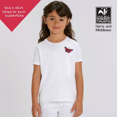 peacock butterfly childrens unisex organic cotton t shirt - White
