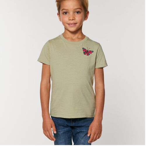 peacock butterfly childrens unisex organic cotton t shirt - Sage