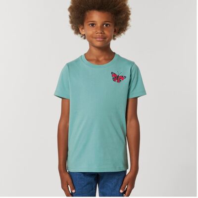 peacock butterfly childrens unisex organic cotton t shirt - Teal monstera