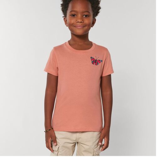 peacock butterfly childrens unisex organic cotton t shirt - Rose clay