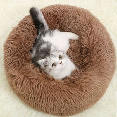 Coffee medium 60cm donut dog bed  shag fluffy and warm  cat bed