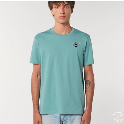 bee adults unisex organic cotton t shirt - Teal monstera