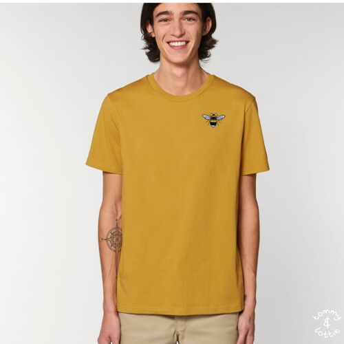 bee adults unisex organic cotton t shirt - Ochre