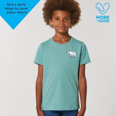 polar bear organic cotton t shirt – kids - Teal monstera