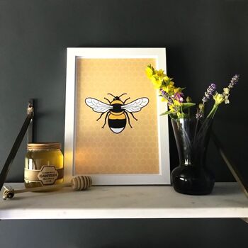 imprimé abeille - Cadre nid d'abeille noir 3