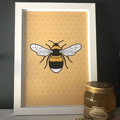 bee print - White frame honeycomb