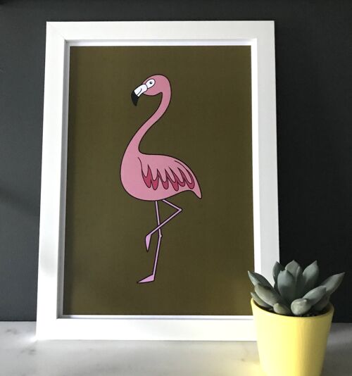 flamingo print - Black frame